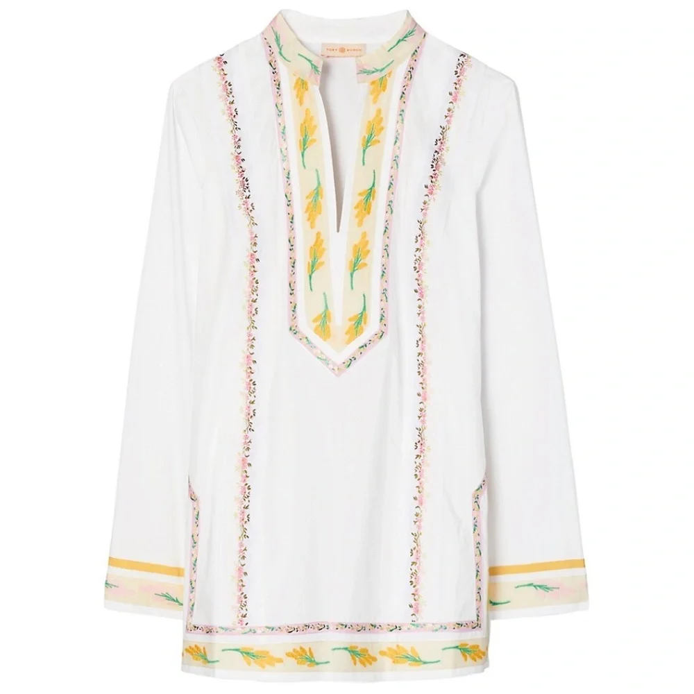 🏷️ NWT Tory Burch Ribbon Embellished Tunic in White Size 4